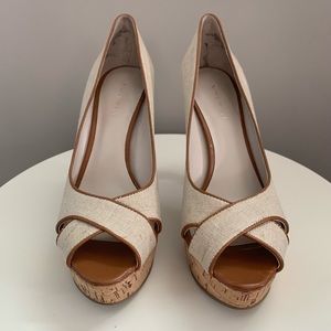 Nine West beige cork peep-roe platform heels